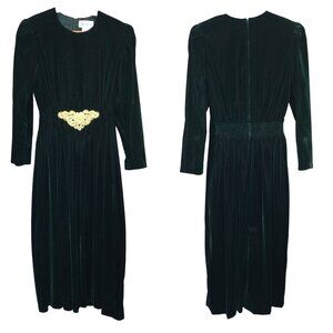 Luxurious Velvet Midi Dress with Gold Detail